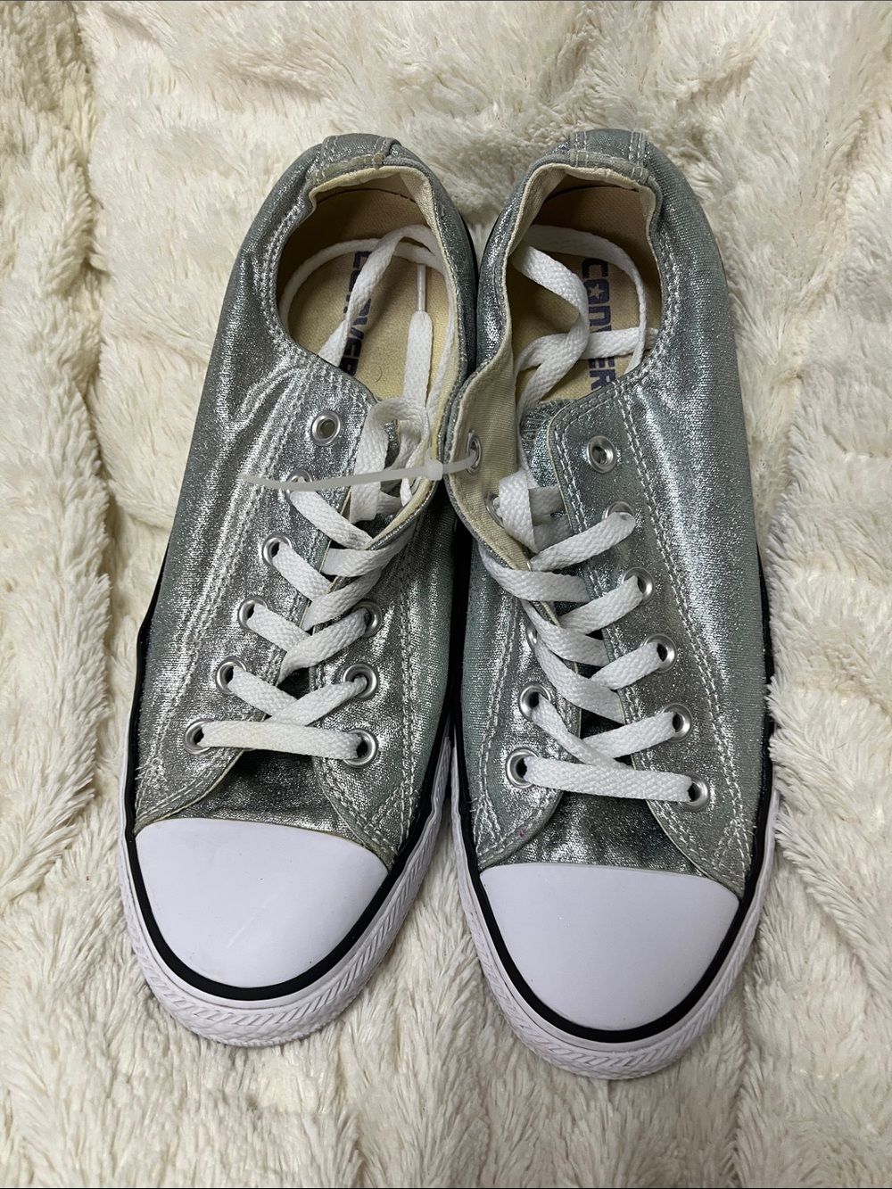 Silver Metallic Low-Top Lace-Up Sneakers for Women